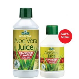 Optima Aloe Pura Χυμός Aloe Vera Juice με Κράνμπερι - 1lt & Δώρο 500ml