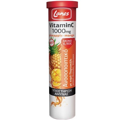 Lanes Vitamin C 1000mg με Χυμό Πορτοκάλι και Γεύση Ανανά και Μάνγκο 20 Αναβ. Ταμπλέτες Συμπλήρωμα Διατροφής σε Ααναβράζουσα Μορφή