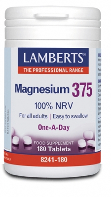 Lamberts Magnesium 375 Συμπλήρωμα Διατροφής 180 Tabs. Παρέχει 100% της Συνιστώμενης Ημερήσιας Πρόσληψης Μαγνησίου σε μια ταμπλέτα.